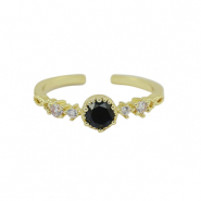 TQ metaal brass ring zirkonia Gold-crystal black