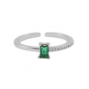 TQ metaal brass ring zirkonia Silver-green
