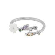 TQ metaal brass ring zirkonia Silver-multicolour