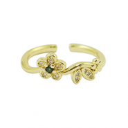 TQ metaal brass ring zirkonia Gold-crystal black