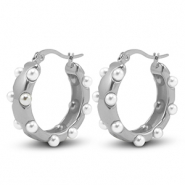 Oorbellen van Stainless steel Roestvrij staal (RVS) imitation pearls Silver