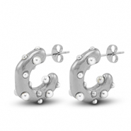 Oorbellen van Stainless steel Roestvrij staal (RVS) oorstekers imitation pearls Silver