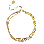 Armbanden van Stainless steel Roestvrij staal (RVS) duo layer Gold-brown
