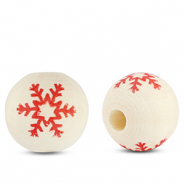 Houten kralen 16mm rond snowflake Natural-red