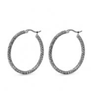 Roestvrij stalen (RVS) Stainless steel oorbellen zirkonia creolen Silver