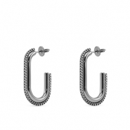 Roestvrij stalen (RVS) Stainless steel oorbellen / oorstekers oval Silver