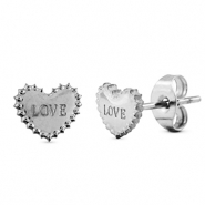 Roestvrij stalen (RVS) Stainless steel oorbellen / oorstekers heart Silver