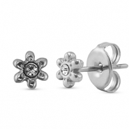 Roestvrij stalen (RVS) Stainless steel oorbellen / oorstekers flower Silver