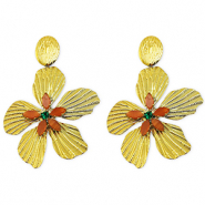 Oorbellen van Stainless steel Roestvrij staal (RVS) oorstekers flower Gold