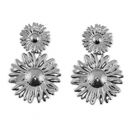 Oorbellen van Stainless steel Roestvrij staal (RVS) oorstekers flower Silver