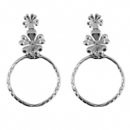 Oorbellen van Stainless steel Roestvrij staal (RVS) oorstekers flower Silver