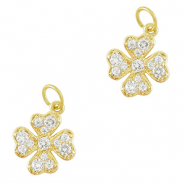 Brass TQ metaal bedels zirkonia clover Gold
