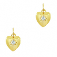 Brass TQ metaal bedels zirkonia heart Gold