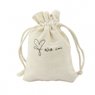 Linnen sieradenzakje "with love" Off white