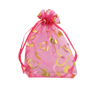 Organza sieradenzakje 9x12cm heart Pink-gold