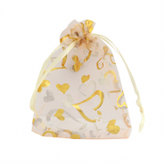 Organza sieradenzakje 9x12cm heart Peach-gold