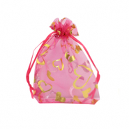 Organza sieradenzakje 7x9cm heart Pink-gold