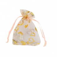 Organza sieradenzakje 7x9cm heart Peach-gold