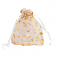 Organza sieradenzakje 7x9cm heart White-gold