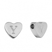 Kralen van stainless steel Roestvrij staal (RVS) hart letter Y Silver