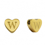 Kralen van stainless steel Roestvrij staal (RVS) hart letter W Gold
