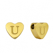 Kralen van stainless steel Roestvrij staal (RVS) hart letter U Gold