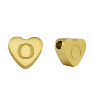 Kralen van stainless steel Roestvrij staal (RVS) hart letter O Gold