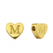 Kralen van stainless steel Roestvrij staal (RVS) hart letter M Gold