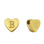 Kralen van stainless steel Roestvrij staal (RVS) hart letter B Gold