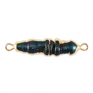 BQ Zoetwater parels tussenstuk tooth Gold-dark peacock blue