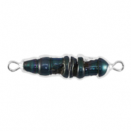 Zoetwater parels tussenstuk tooth Silver-dark peacock blue