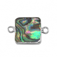 Zoetwater parels tussenstuk square Silver-ocean green