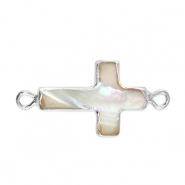 Zoetwater parels tussenstuk cross Silver-taupe