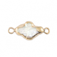 Zoetwater parels tussenstuk cross Gold-Natural white