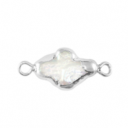 Zoetwater parels tussenstuk cross Silver-Natural white