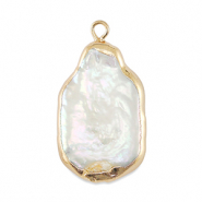 BQ Zoetwater parels bedel rectangle Gold-Natural white