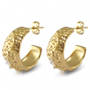 Oorbellen van Stainless steel Roestvrij staal (RVS) oorstekers imitation pearls Gold