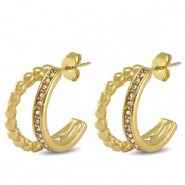 Oorbellen van Stainless steel Roestvrij staal (RVS) oorstekers zirconia Gold