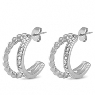Oorbellen van Stainless steel Roestvrij staal (RVS) oorstekers zirconia Silver
