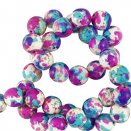 Keramiek kraal 8mm White-purple blue