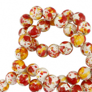 Keramiek kraal 6mm White-orange red