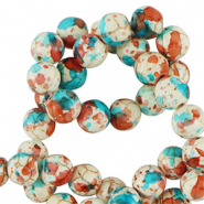 Keramiek kraal 6mm White-red blue