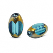 Glaskralen ovaal facet Blue transparent-gold