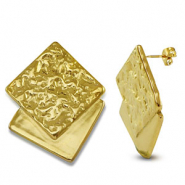 Oorbellen van Stainless steel Roestvrij staal (RVS) oorstekers square Gold