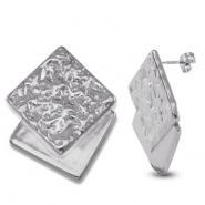 Oorbellen van Stainless steel Roestvrij staal (RVS) oorstekers square Silver