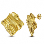 Oorbellen van Stainless steel Roestvrij staal (RVS) oorstekers square Gold