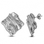 Oorbellen van Stainless steel Roestvrij staal (RVS) oorstekers square Silver