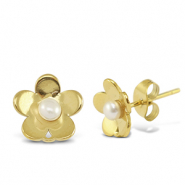 Oorbellen / oorstekers van Stainless steel Roestvrij staal (RVS) pearls flower with loop Gold
