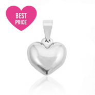 Bedels van stainless steel (RVS) hart bol Zilver