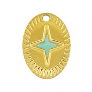 Bedels van Stainless steel Roestvrij staal (RVS) oval star Gold-mint green